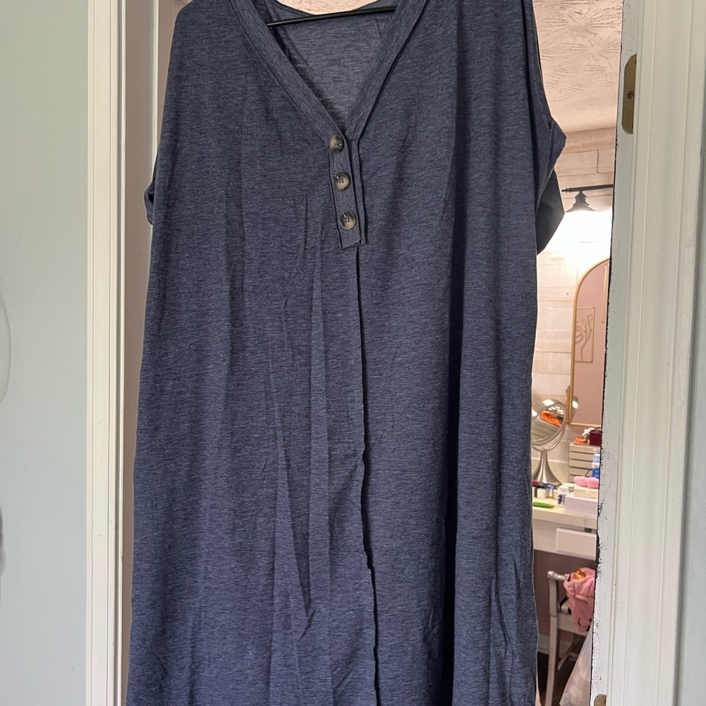 Casual Blue Button-Down Dress